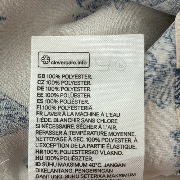 H&M French Blue & Ivory Floral Satiny High Neck Sleeveless Mini Shift Dress - Picture 4 of 4